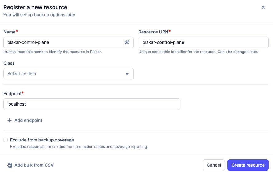Add the Plakar Control Plane resource