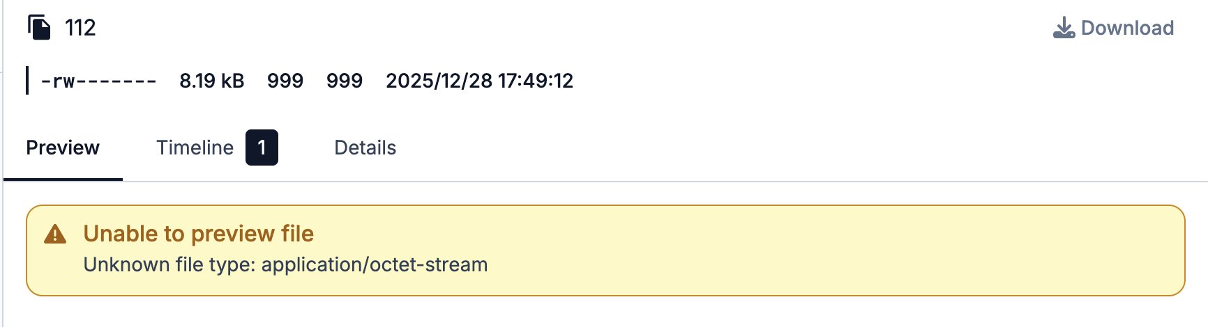 Plakar UI screenshot showing PostgreSQL can&rsquo;t be previewed