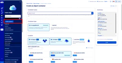 Create a new object storage