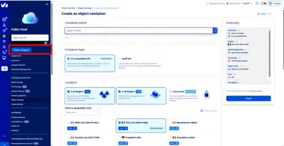 Create a new object storage