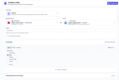 Schedule a backup task for the PCP app