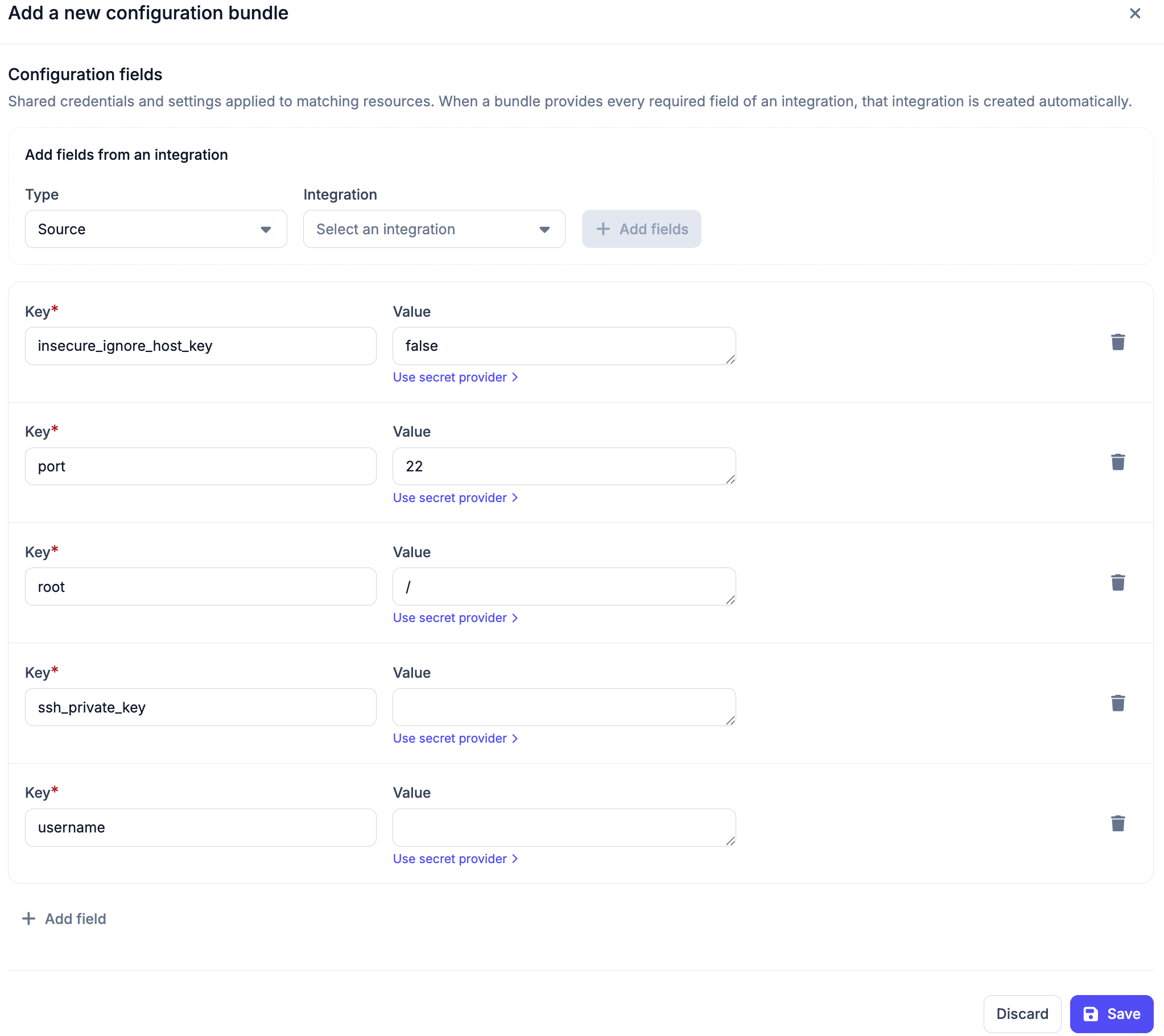 Filling in configuration bundle fields