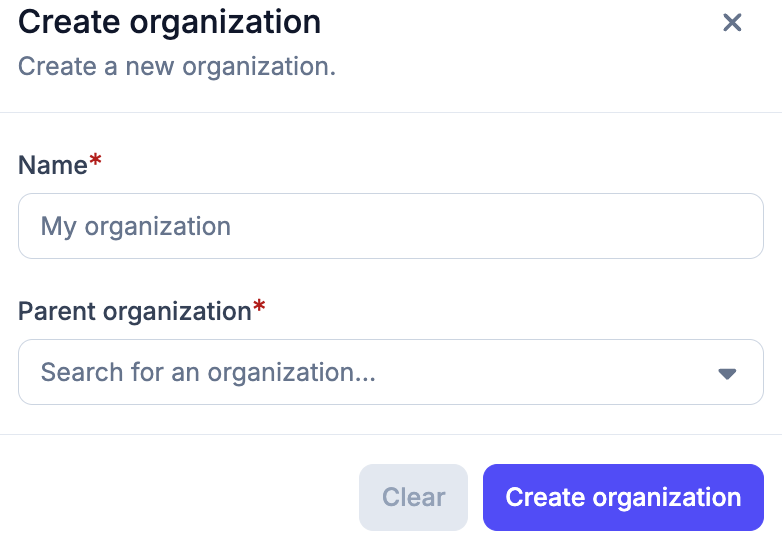 Creating a new organization
