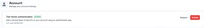 Disabling two-factor authentication