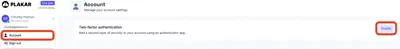 Two-factor authentication settings