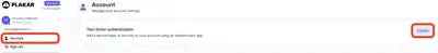 Two-factor authentication settings