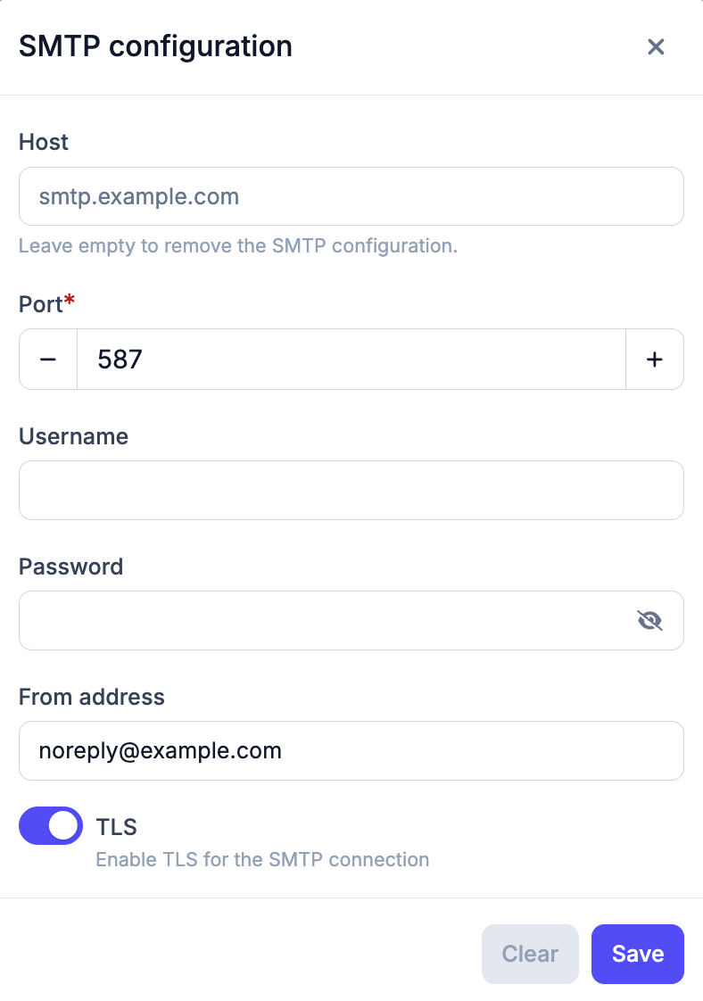 SMTP server configuration