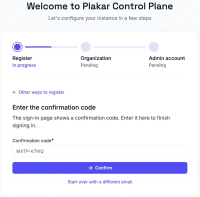 Entering the confirmation code