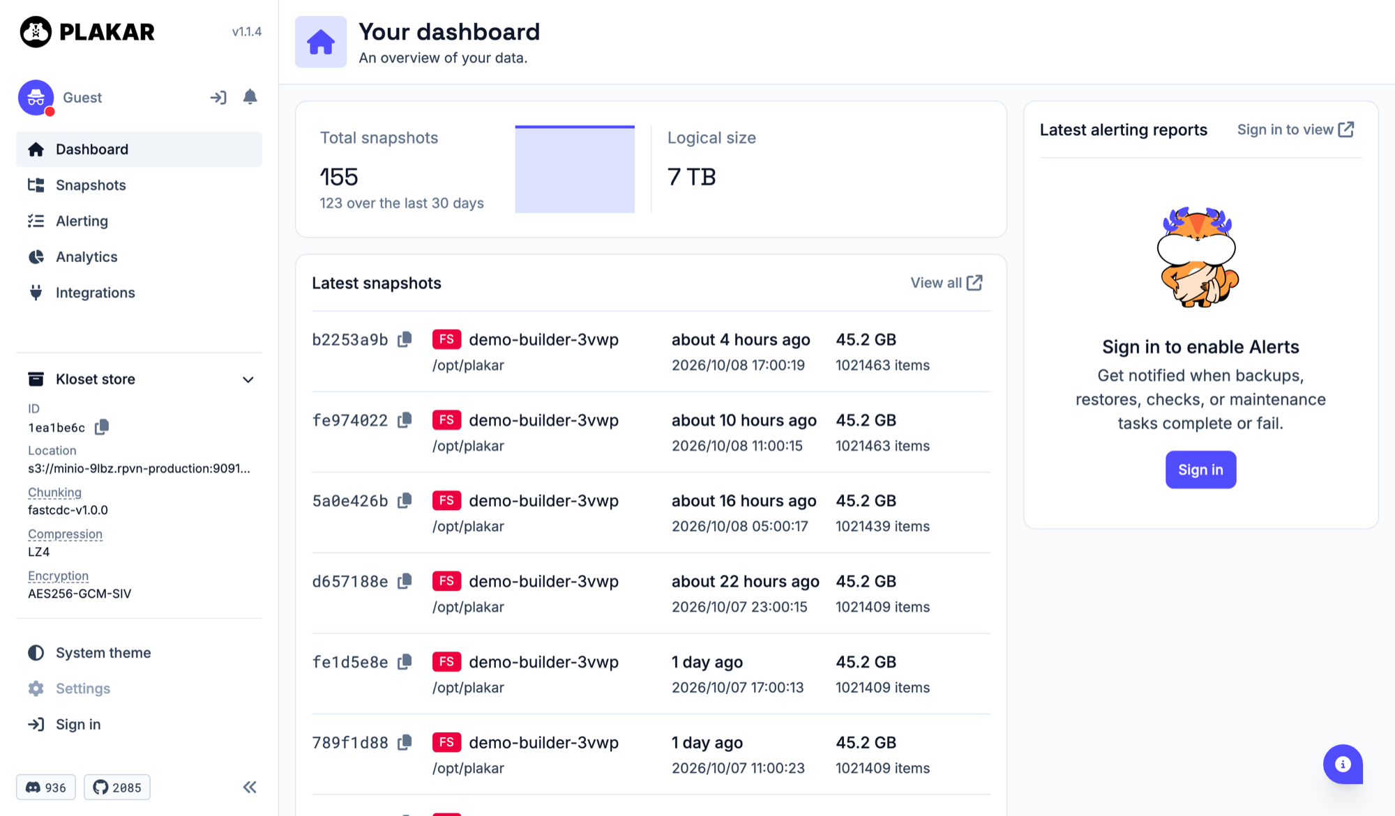 Browse and restore snapshots in the built-in Plakar web UI