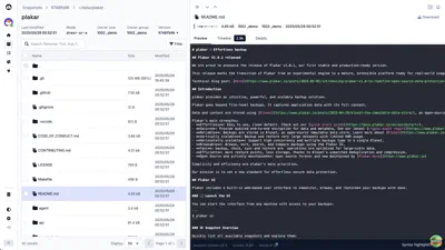 Plakar UI file preview screenshot