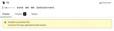 Plakar UI screenshot showing PostgreSQL can’t be previewed