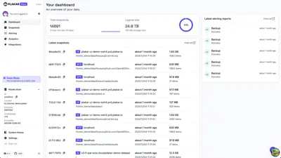Plakar UI screenshot