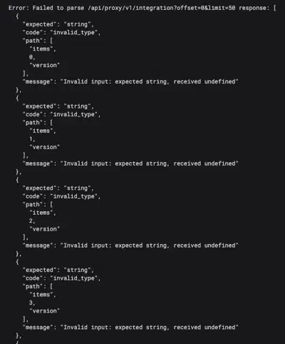 A Zod error in the browser console