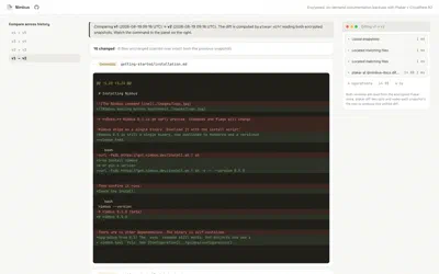 A unified diff between two versions, computed by plakar diff