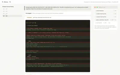 A unified diff between two versions, computed by plakar diff